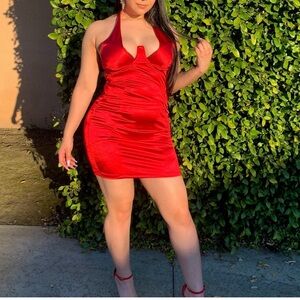 Lulus Red Halter Bodycon Mini Dress